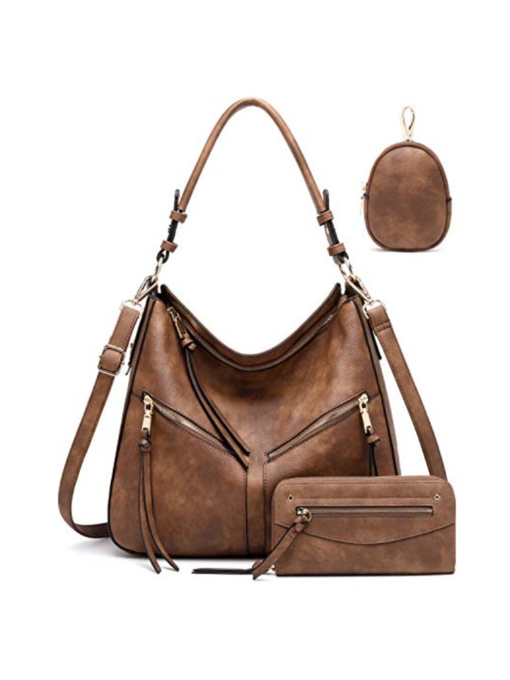 Hobo Bag Set Vegan Leather Shoulder Crossbody Handbag Purse Wallet Key Pouch